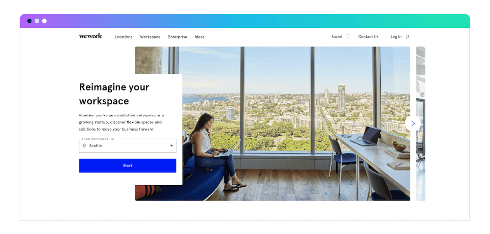 WeWork landing page