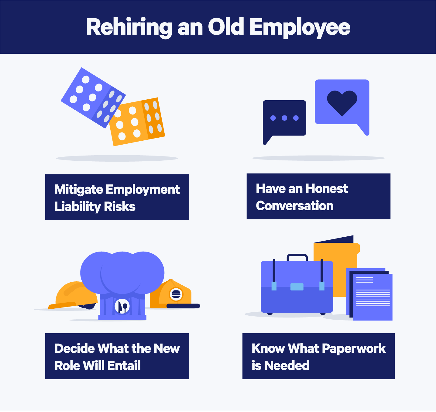 Infographic displaying tips for rehiring an old employee