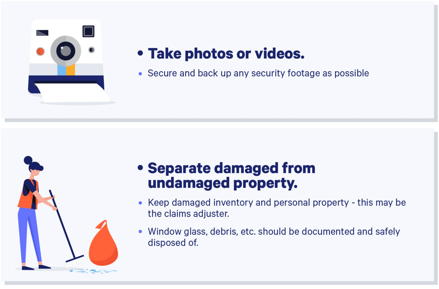 Infographic showing how to take inventory if property damage occurs