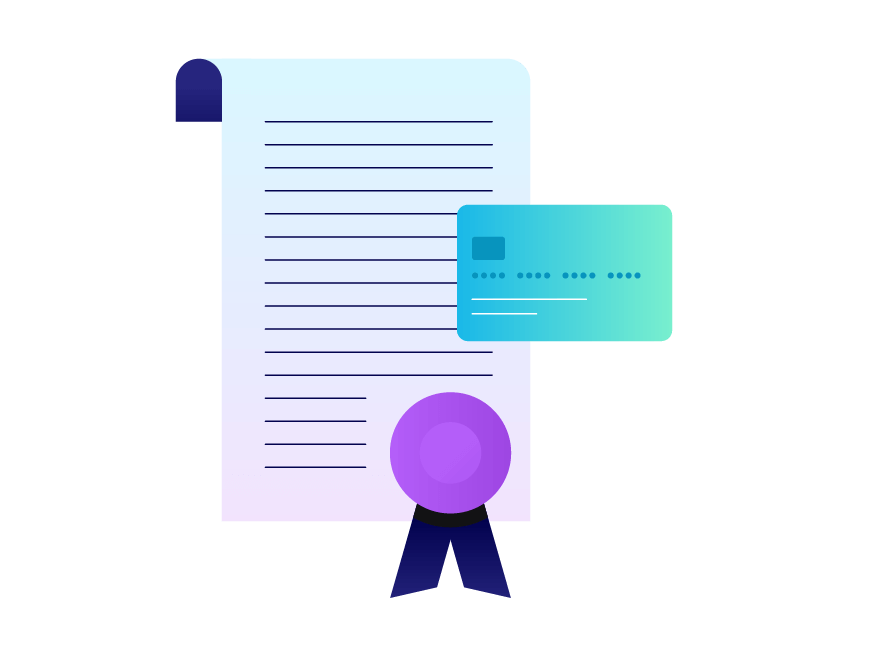 A credit card and a loan certificate. Illustration.