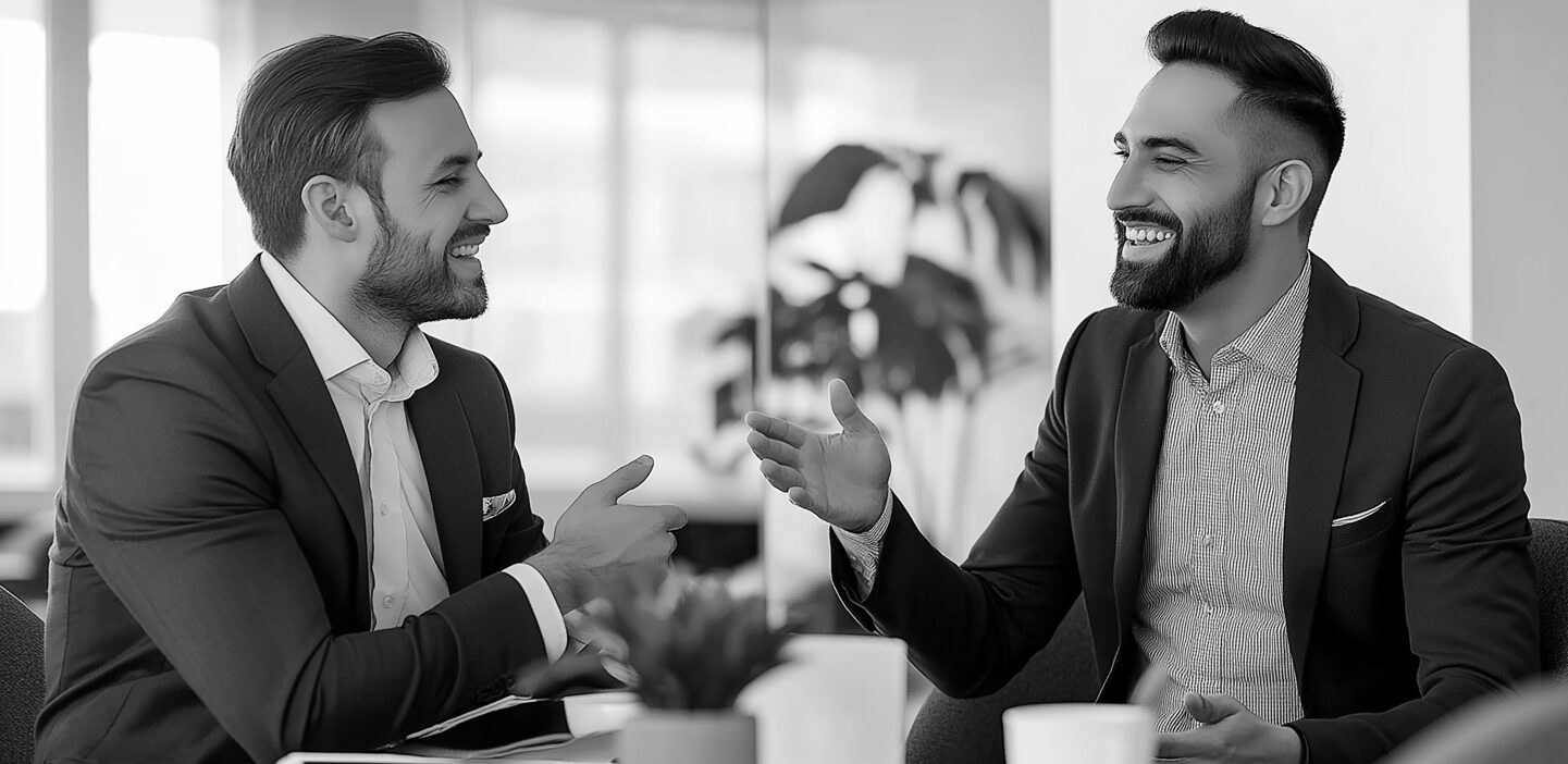 Two colleagues meeting over coffee