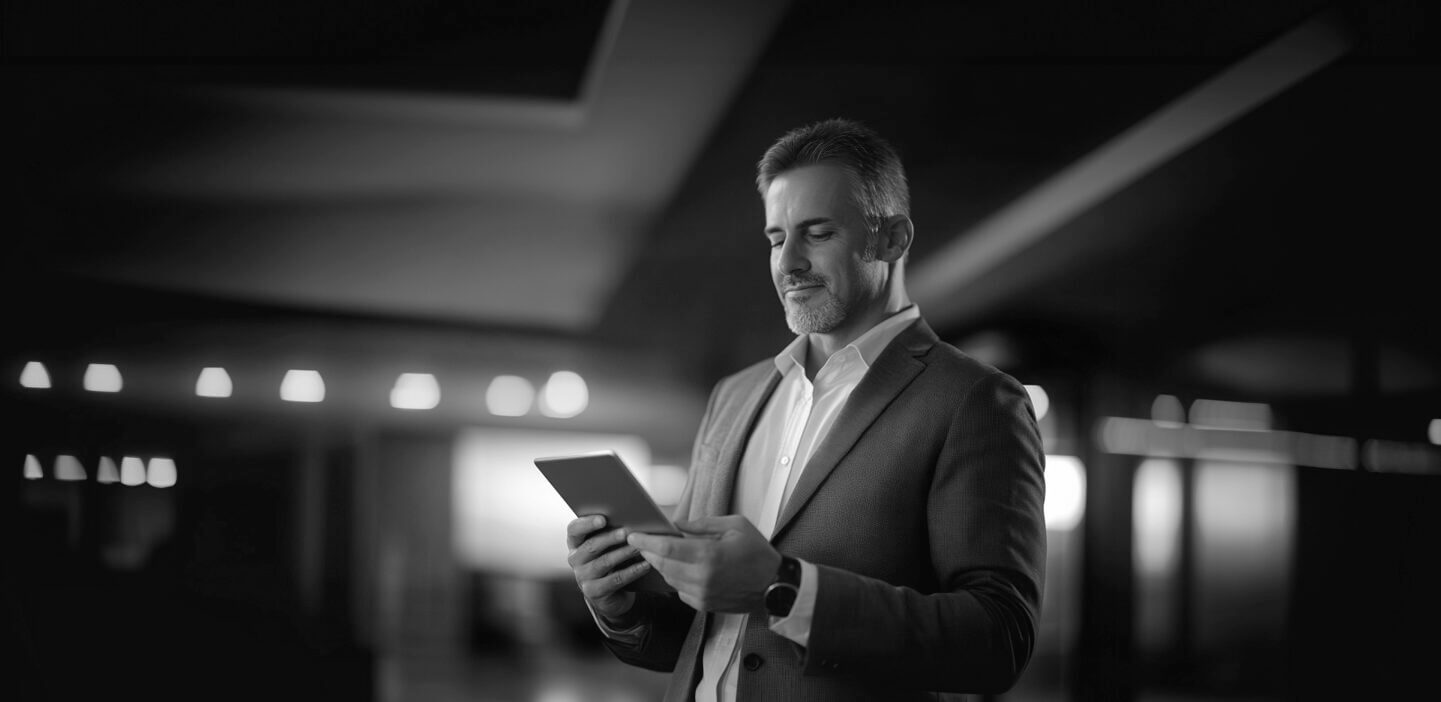 Man reading about IT risk management on his tablet