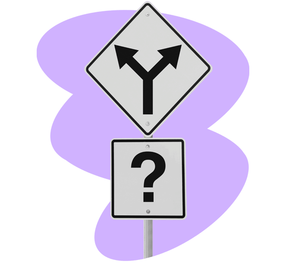 Sign, showing different directions and a question mark.