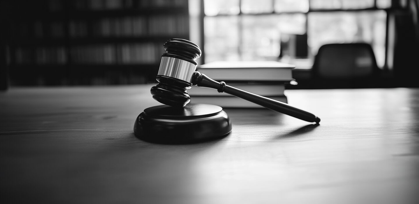 Judge's gavel resting on a desk